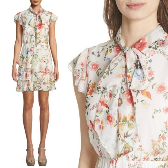 Alice + Olivia Lessie Tie Neck Short Ruffle Dress - Picture 3 of 7